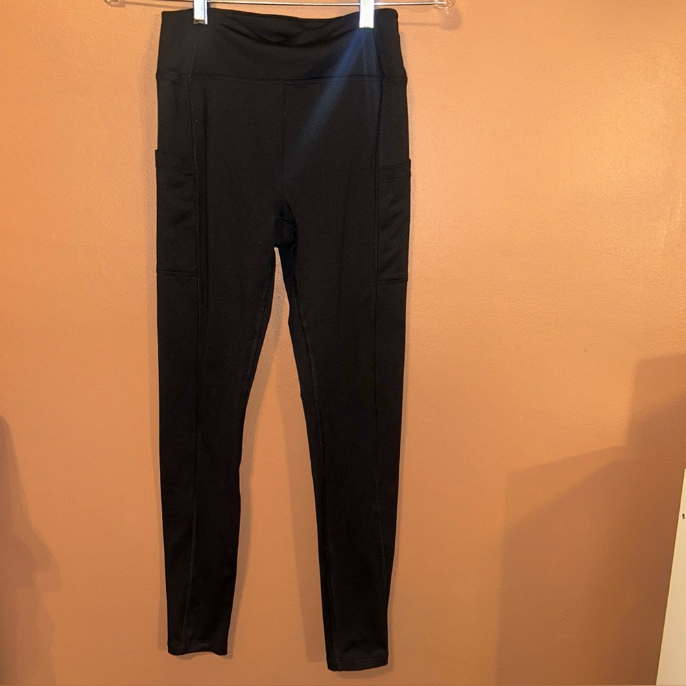 Victorias Secret Pink Active Fleece Leggings With Pockets Size SMALL BLACK